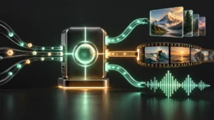 Conceptual API gateway connecting to image, video and audio outputs